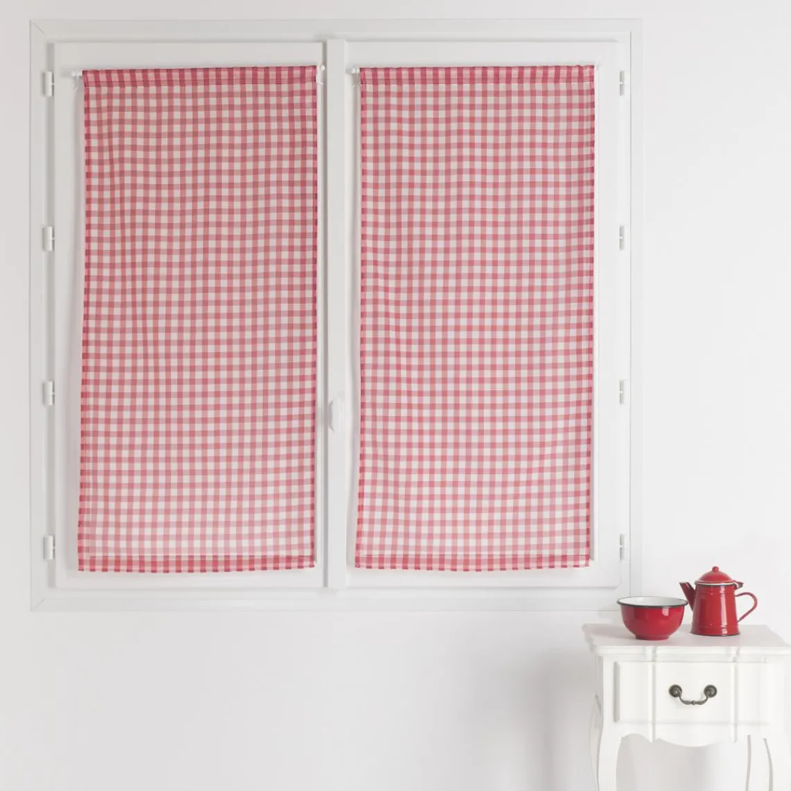 3S. x Home Paire De Vitrages Droits Carreaux Normand VICHY - Rouge Discount