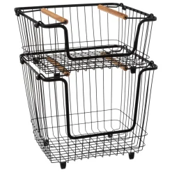 3S. x Home Panier en métal empilable grand format Noir Sale