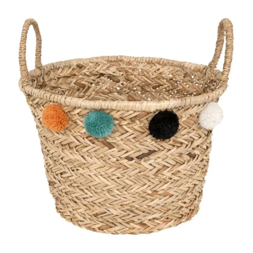 3S. x Home Panier enfant pompons Livi roseau Sale