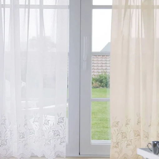 Becquet Panneau voilage brodé finition écailles aspect sablé - Blanc Discount