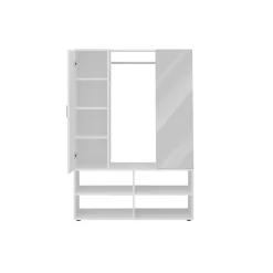 3S. x Home Penderie 1 porte 1 miroir 4 cases AUMA 1 blanc New