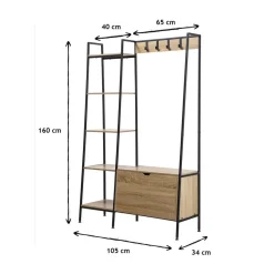 Calicosy Penderie 5 Étagères avec coffre à chaussures et patères en Bois Beige