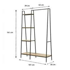 Calicosy Penderie Industrielle 1 Tablette Basse et 4 Étagères en bois Beige New
