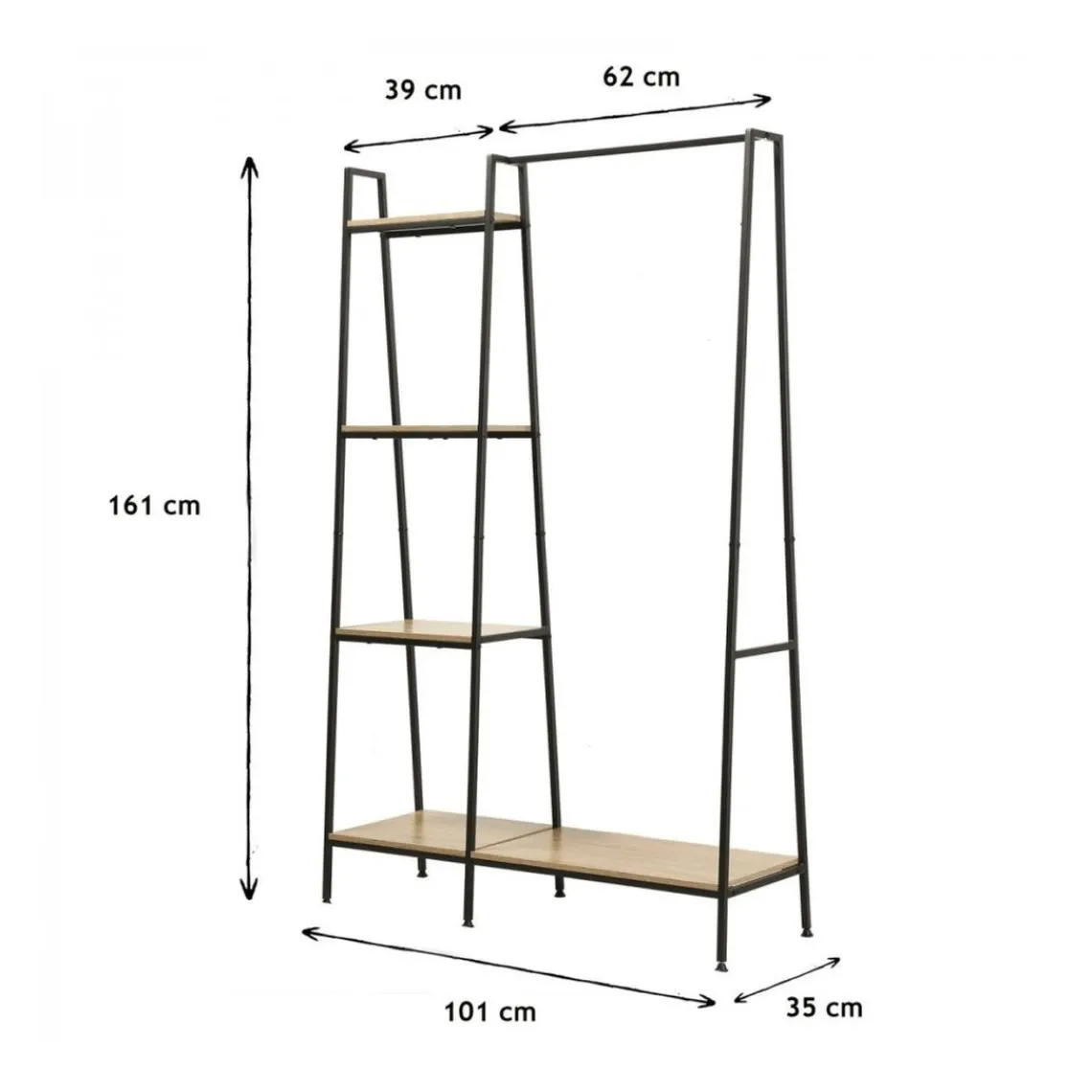 Calicosy Penderie Industrielle 1 Tablette Basse et 4 Étagères en bois Beige New