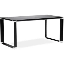 ALTEREGO Petit bureau droit design 'XLINE' en verre noir Sale