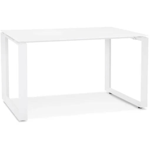 ALTEREGO Petit bureau droit design 'BAKUS' en verre et métal blanc Best