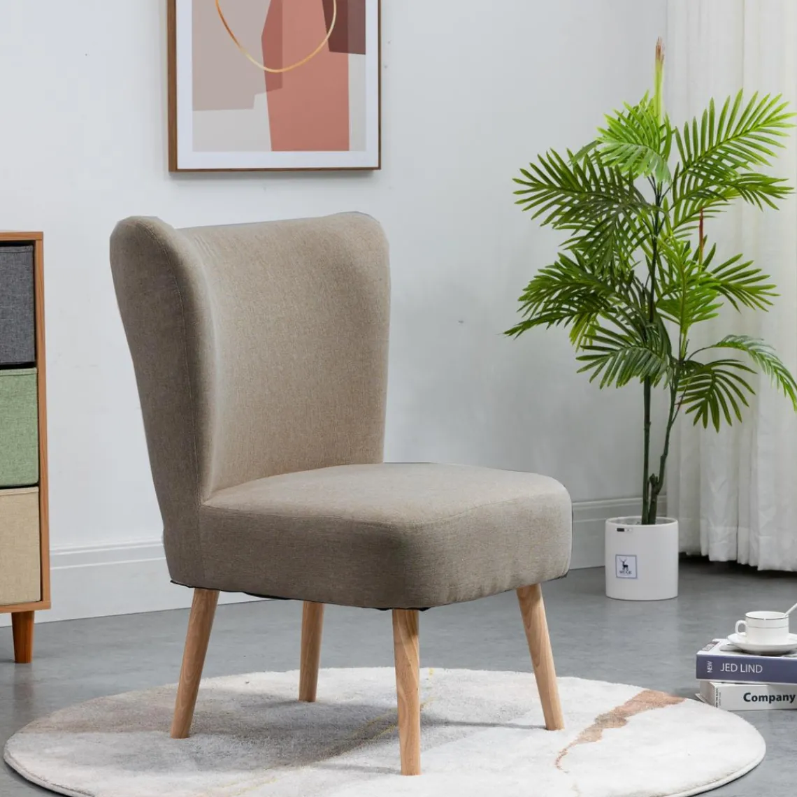 3S. x Home Petit fauteuil en bois massif et en tissu de Style Scandinave Marron Discount