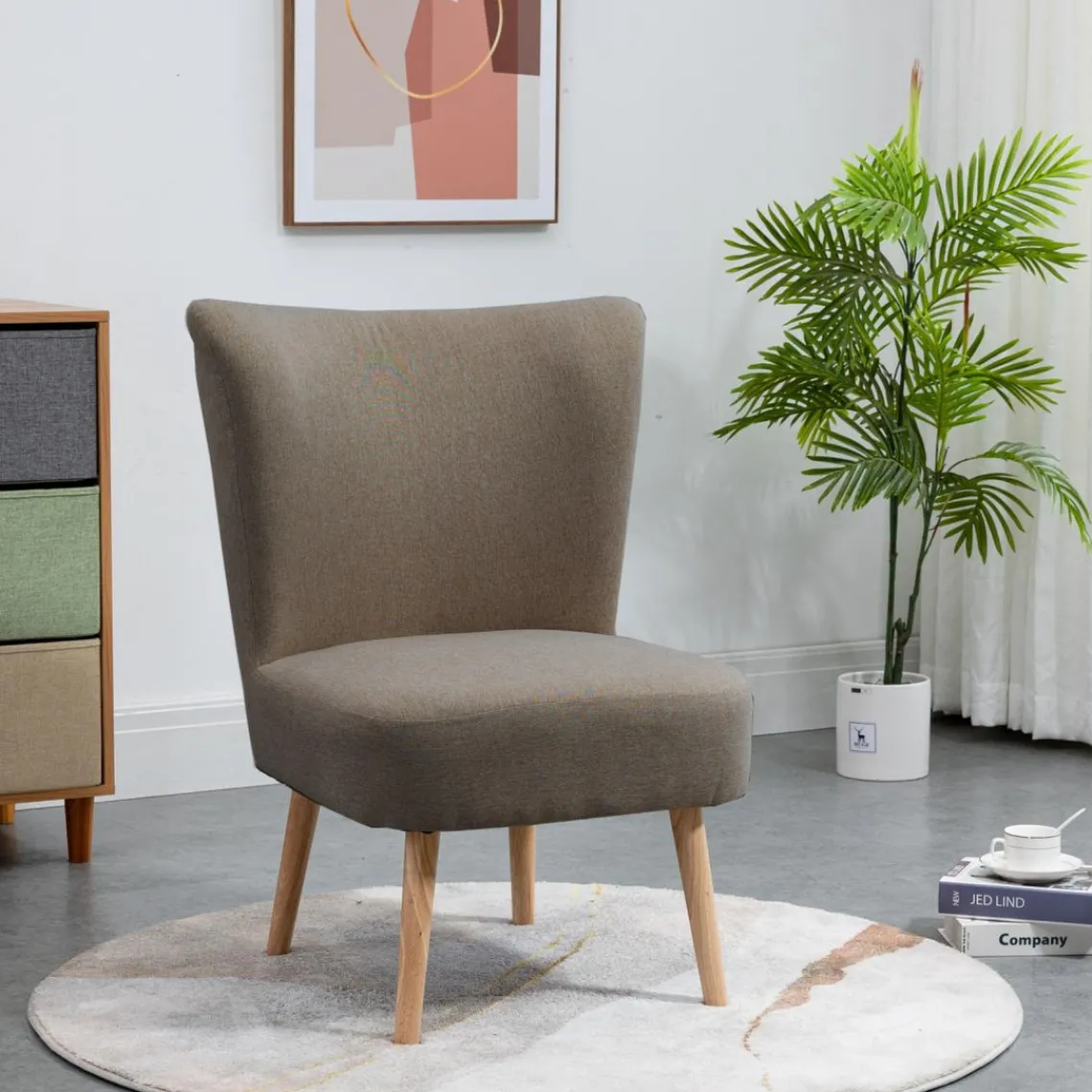 3S. x Home Petit fauteuil en bois massif et en tissu de Style Scandinave Marron Discount