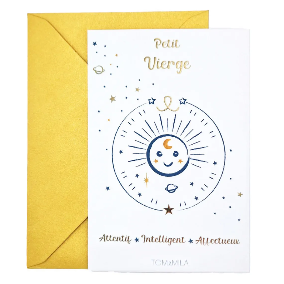 Tom & Mila Petite carte Astro avec enveloppe, blister et cadre doré Vierge Sale