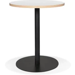 ALTEREGO Petite table bistrot ronde 'YOGI' blanche avec un pied en métal noir Sale