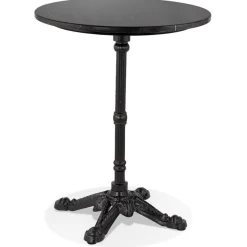 ALTEREGO Petite table bistrot ronde 'MARAY' style rustique en pierre effet marbre et métal noir