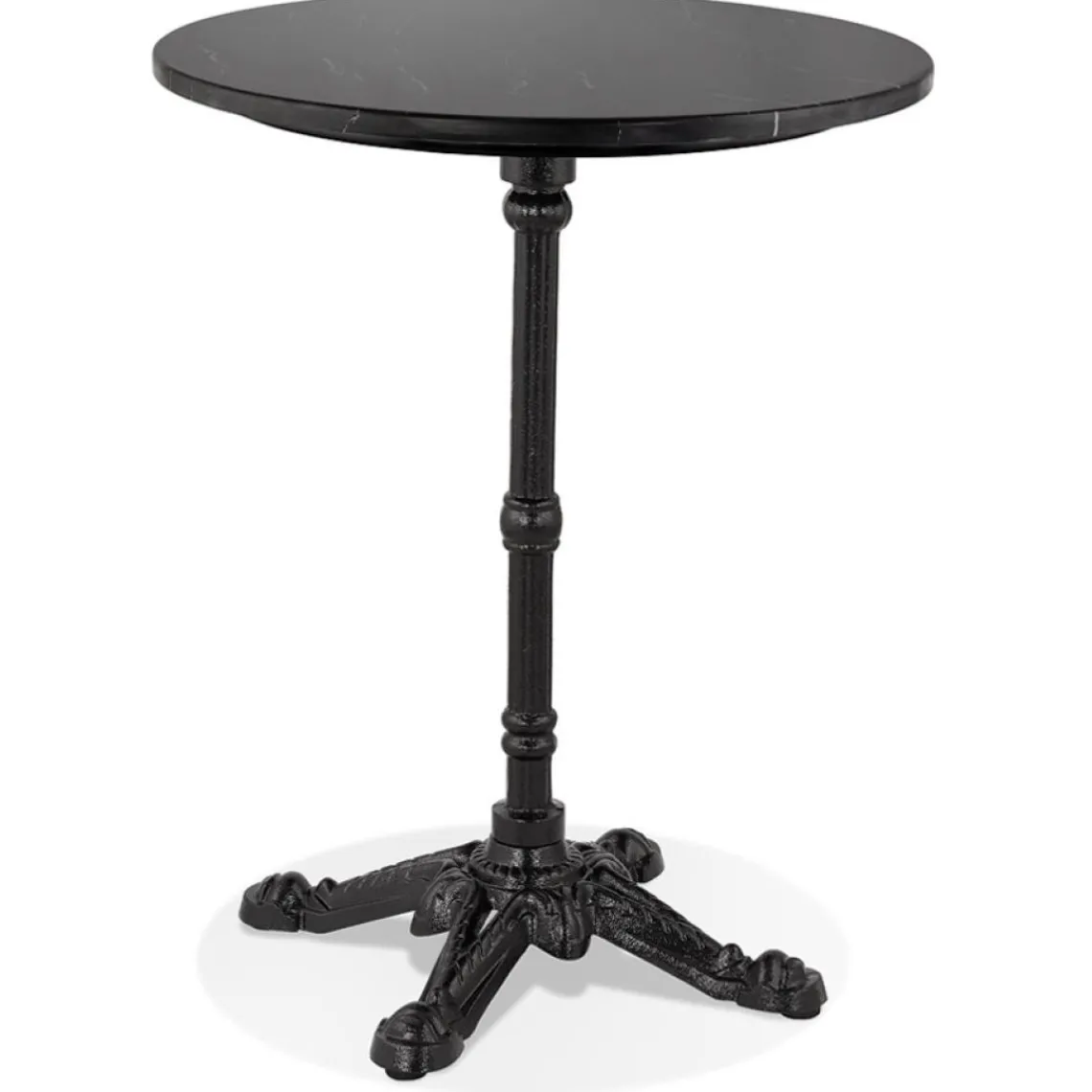 ALTEREGO Petite table bistrot ronde 'MARAY' style rustique en pierre effet marbre et métal noir