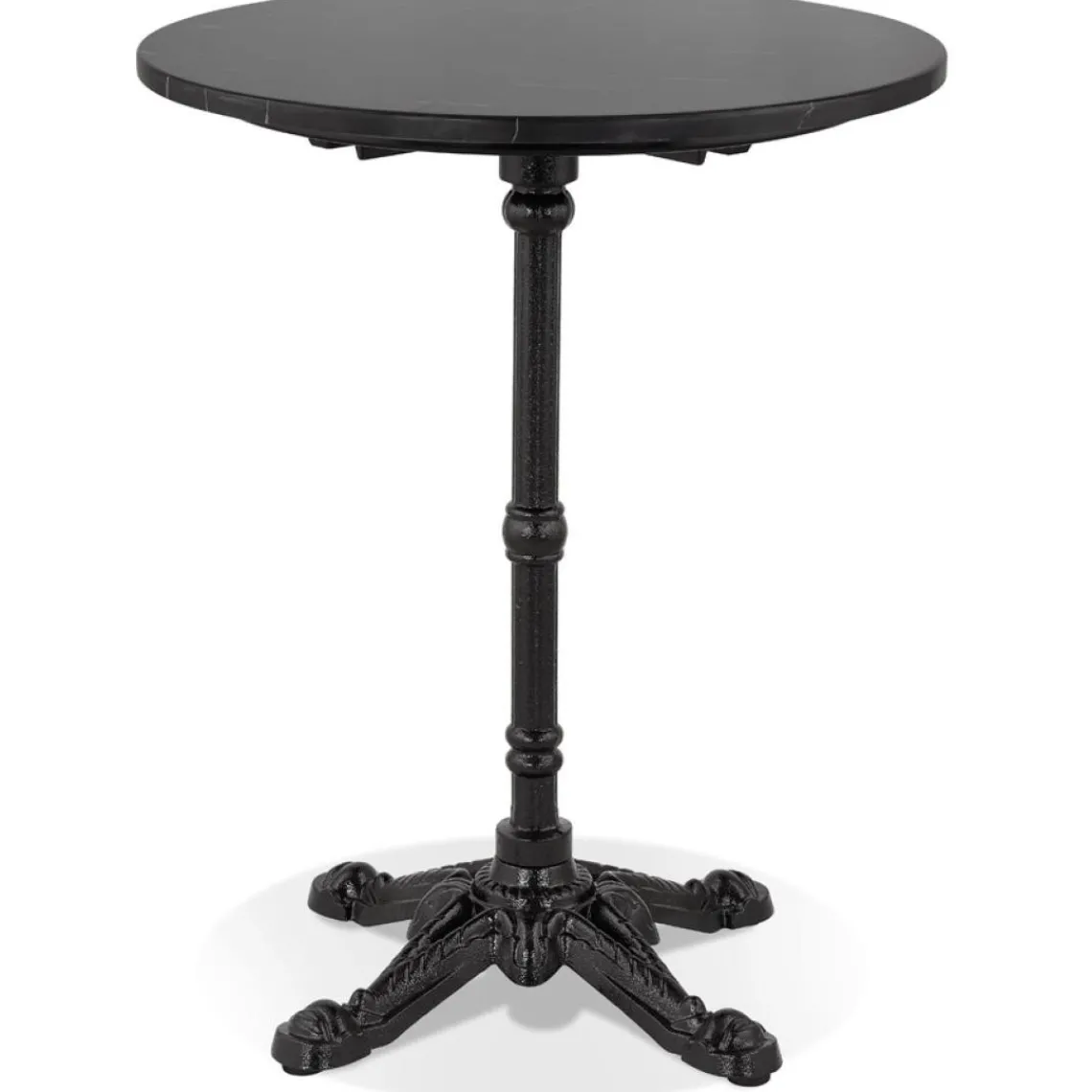 ALTEREGO Petite table bistrot ronde 'MARAY' style rustique en pierre effet marbre et métal noir