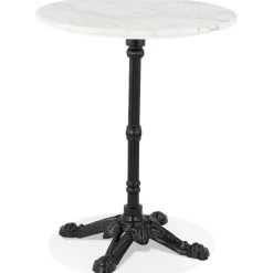 ALTEREGO Petite table bistrot ronde 'MARAY' style rustique en pierre blanche effet marbre et métal noir Online