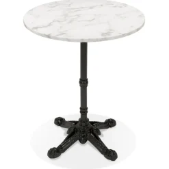 ALTEREGO Petite table bistrot ronde 'MARAY' style rustique en pierre blanche effet marbre et métal noir Online