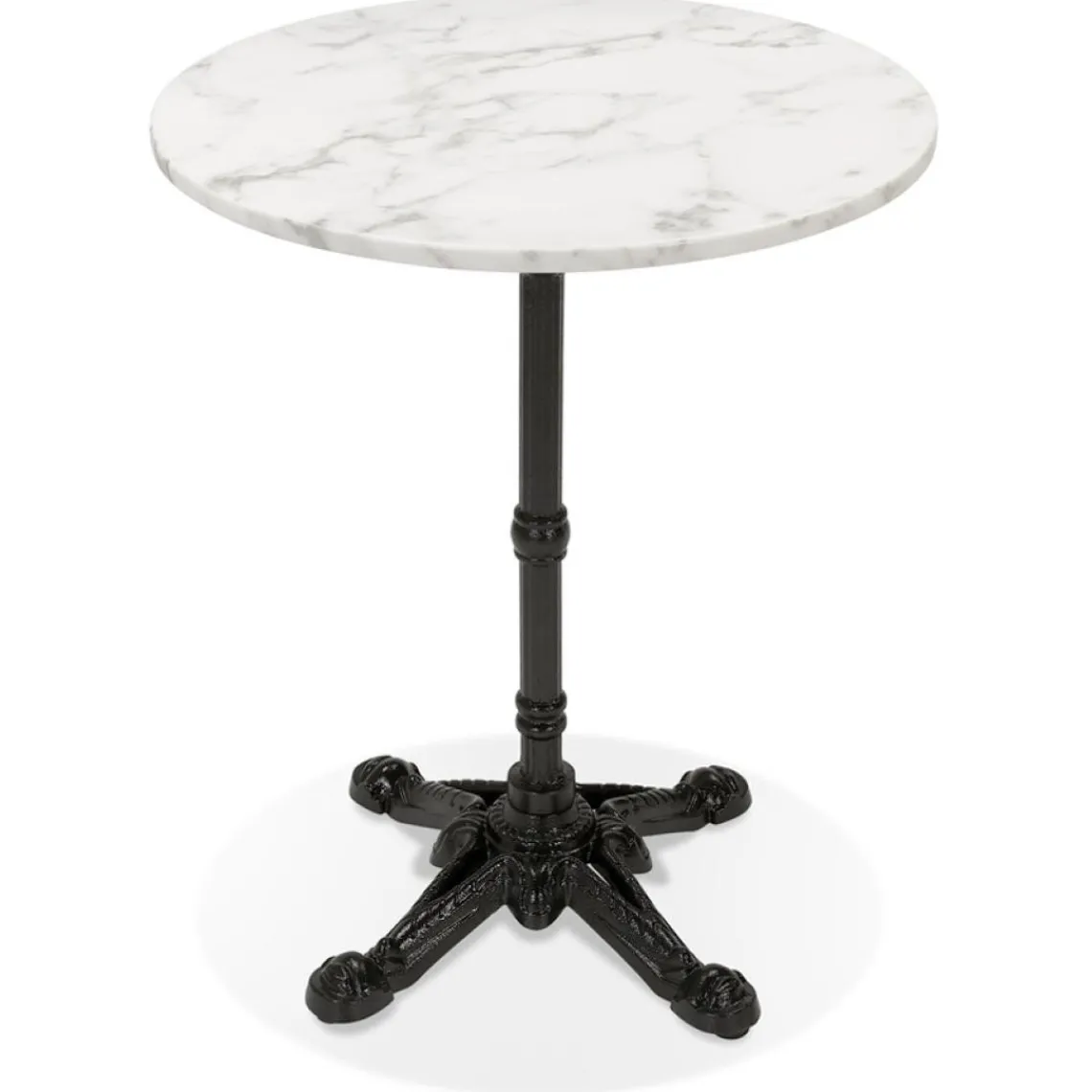 ALTEREGO Petite table bistrot ronde 'MARAY' style rustique en pierre blanche effet marbre et métal noir Online