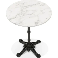 ALTEREGO Petite table bistrot ronde 'MARAY' style rustique en pierre blanche effet marbre et métal noir Online