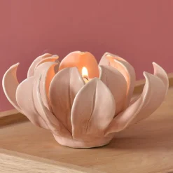 Becquet Photophore fleur ouverte en céramique EXTAR rose Discount