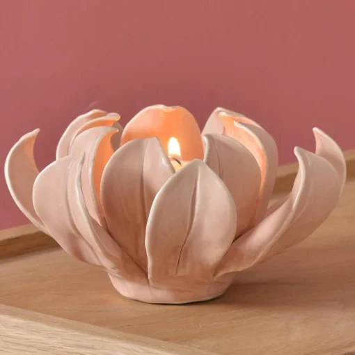 Becquet Photophore fleur ouverte en céramique EXTAR rose Discount