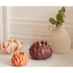 Becquet Photophore fleur ouverte en céramique EXTAR rose Discount