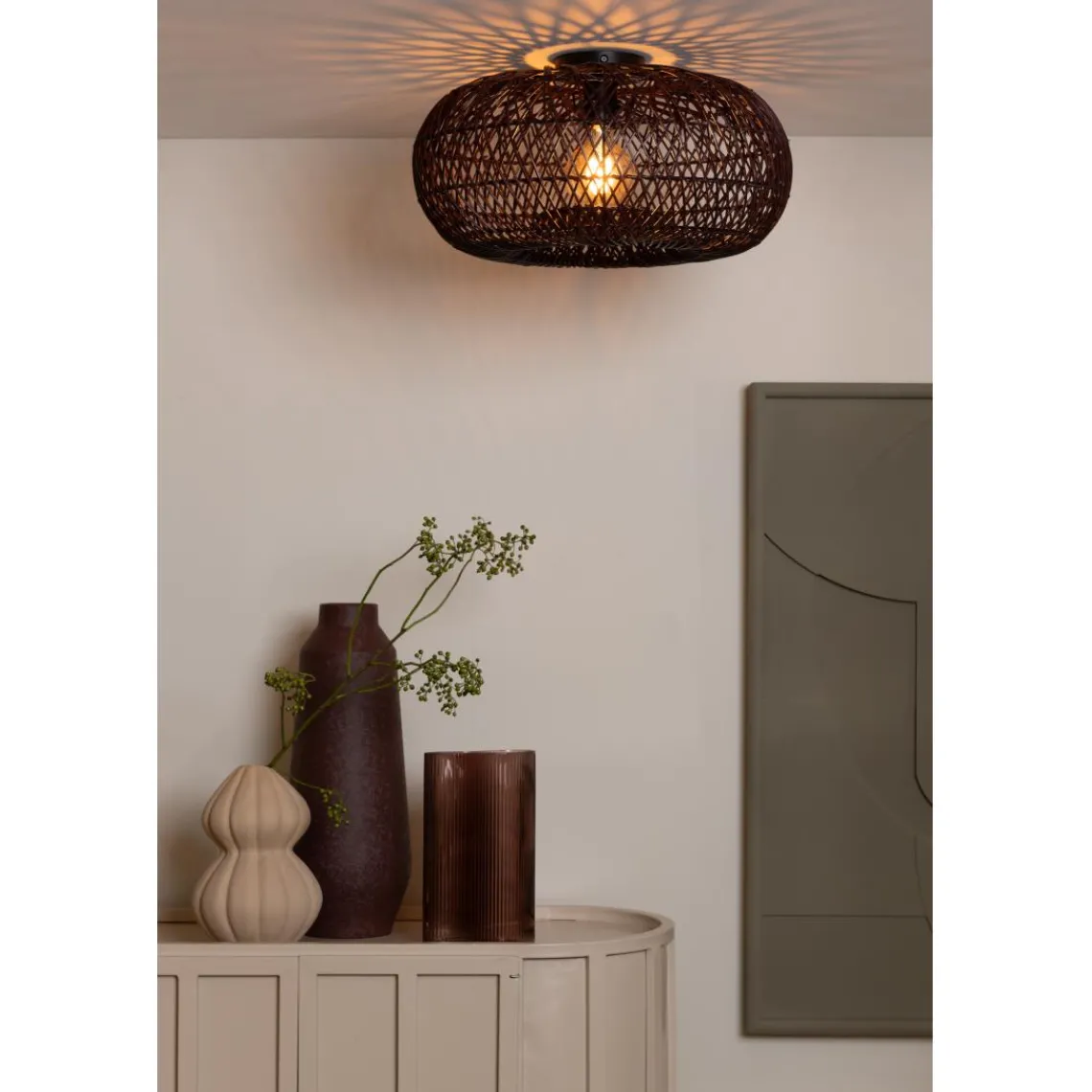 Good & Mojo Plafonnier Arizona Rotin abat-jour bordeaux Clearance