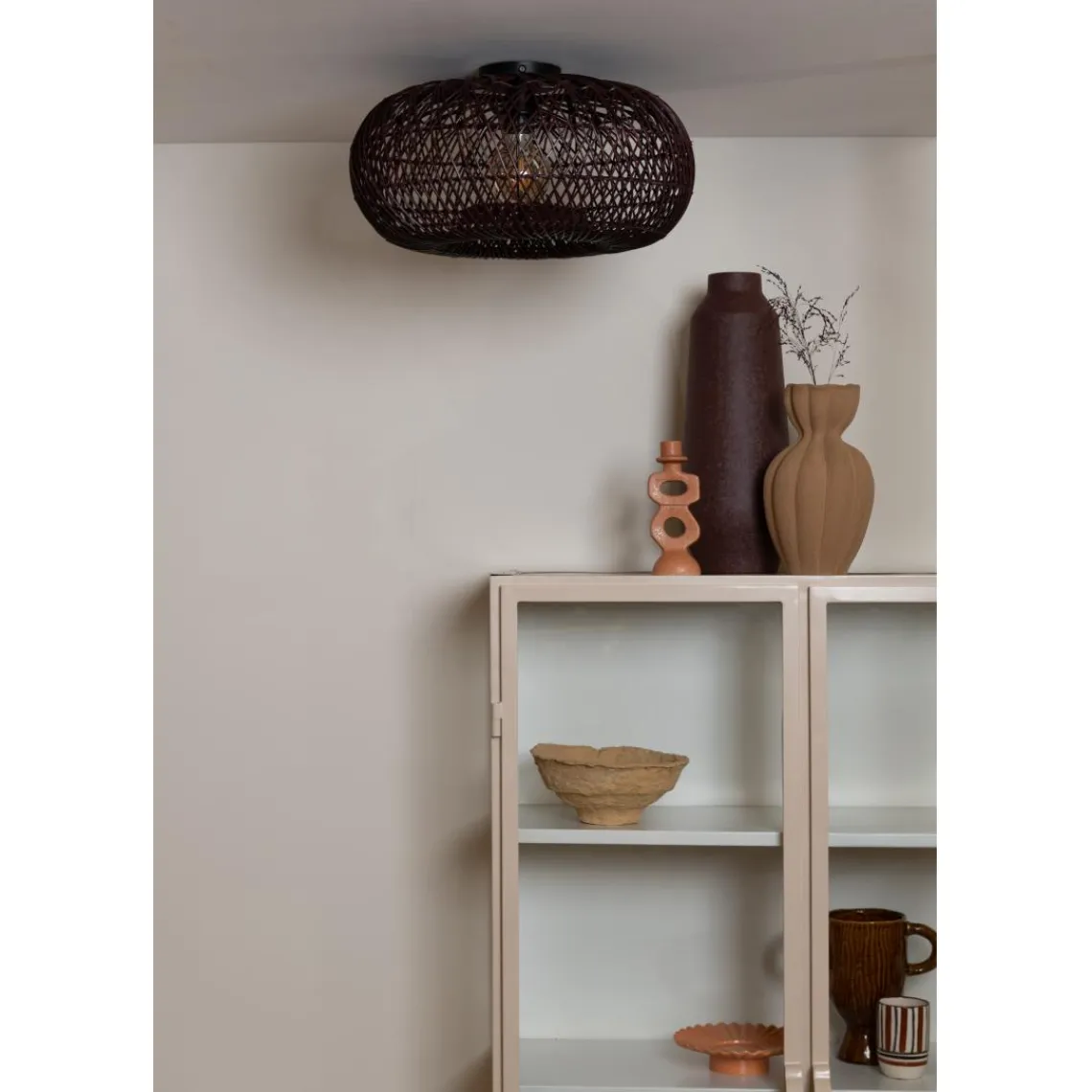 Good & Mojo Plafonnier Arizona Rotin abat-jour bordeaux Clearance