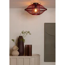 Good & Mojo Plafonnier Maui bambou abat-jour bordeaux Sale