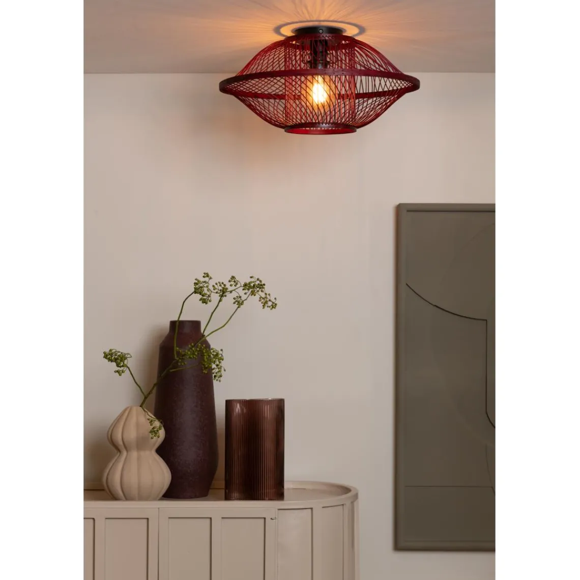 Good & Mojo Plafonnier Maui bambou abat-jour bordeaux Sale