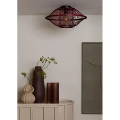Good & Mojo Plafonnier Maui bambou abat-jour bordeaux Sale