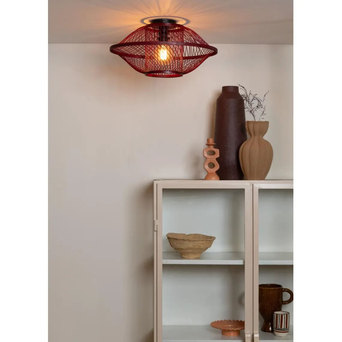 Good & Mojo Plafonnier Maui bambou abat-jour bordeaux Sale