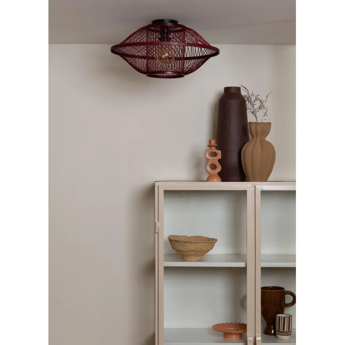 Good & Mojo Plafonnier Maui bambou abat-jour bordeaux Sale