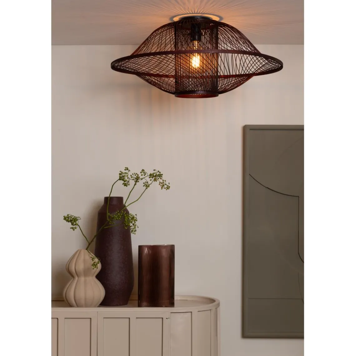 Good & Mojo Plafonnier Maui bambou abat-jour bordeaux Outlet