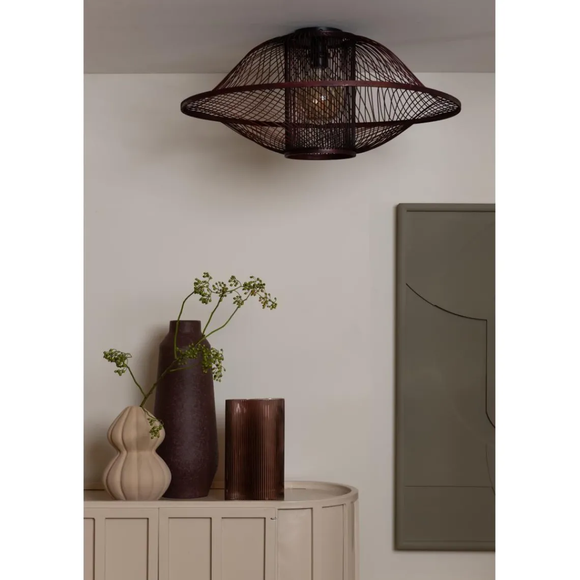 Good & Mojo Plafonnier Maui bambou abat-jour bordeaux Outlet