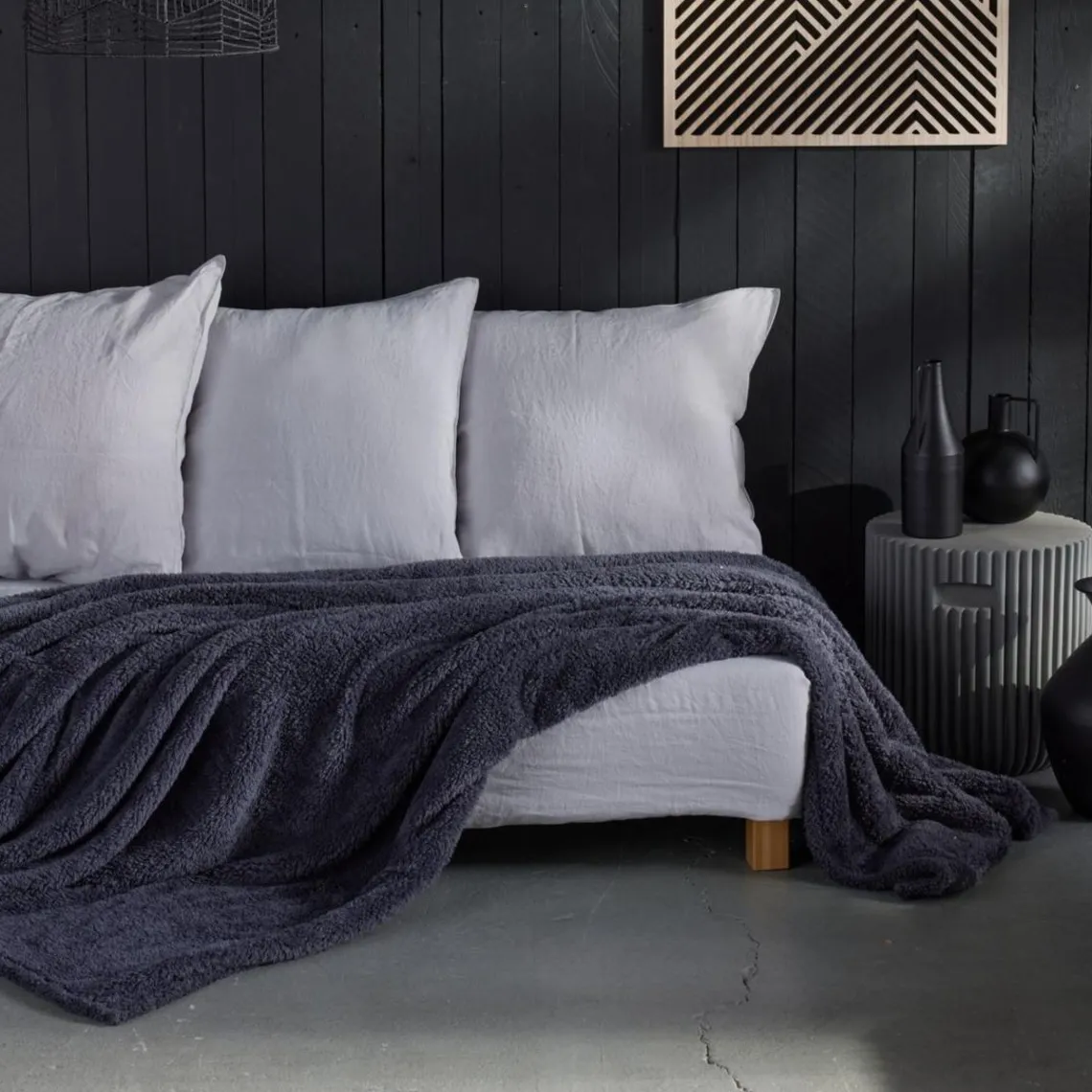 Today Plaid Teddy en Polyester 130 x 180 BIEN AU CHAUD Fusain Anthracite Online