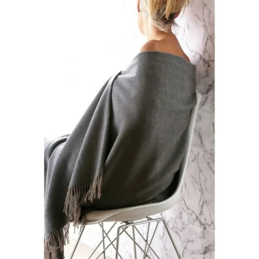 Blanc des Vosges Plaid uni laine vierge mérinos Katmandou - Gris Anthracite New