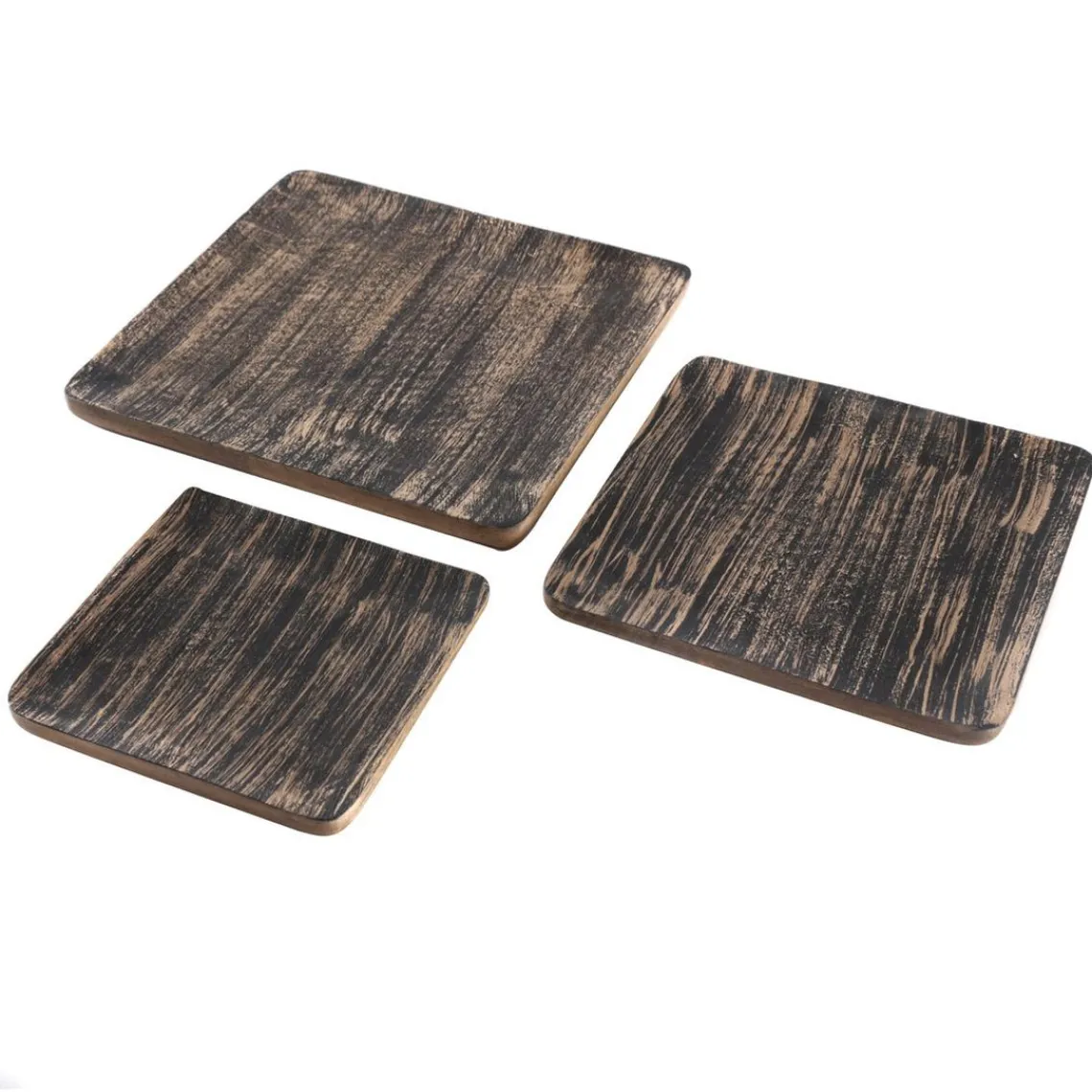 3S. x Home Plat carré décoratif 25 cm bois noir et or Hot