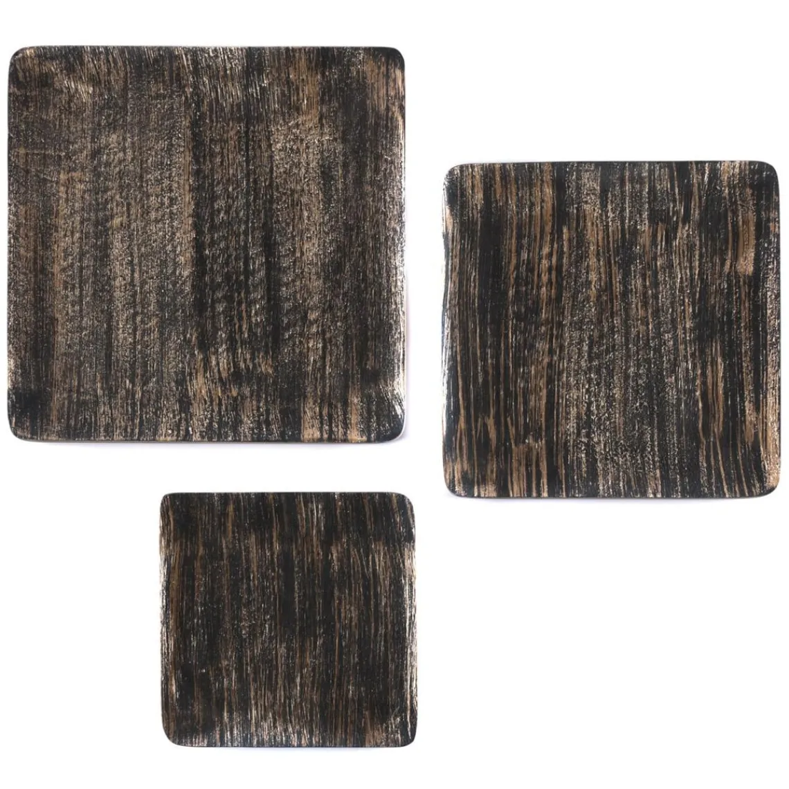 3S. x Home Plat carré décoratif 25 cm bois noir et or Hot