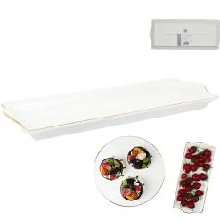 3S. x Home Plat De Service Porcelaine Liseré Doré 34x14cm M12 New