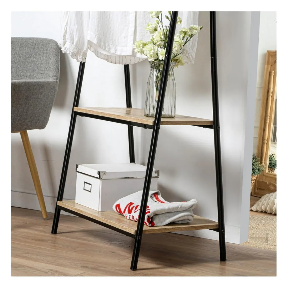 Calicosy Portant 2 étagères style industriel en Bois Beige Sale