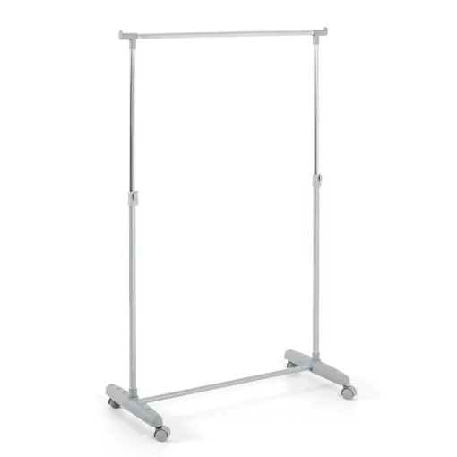 3S. x Home Portant réglable en hauteur en tube d'Acier gris avec 1 tringle chromé avec pièces en PVC Gris Hot