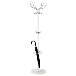 3S. x Home Porte manteau blanc avec crochets et porte parapluie chromés Online