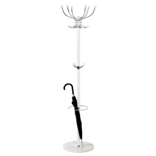 3S. x Home Porte manteau blanc avec crochets et porte parapluie chromés Online