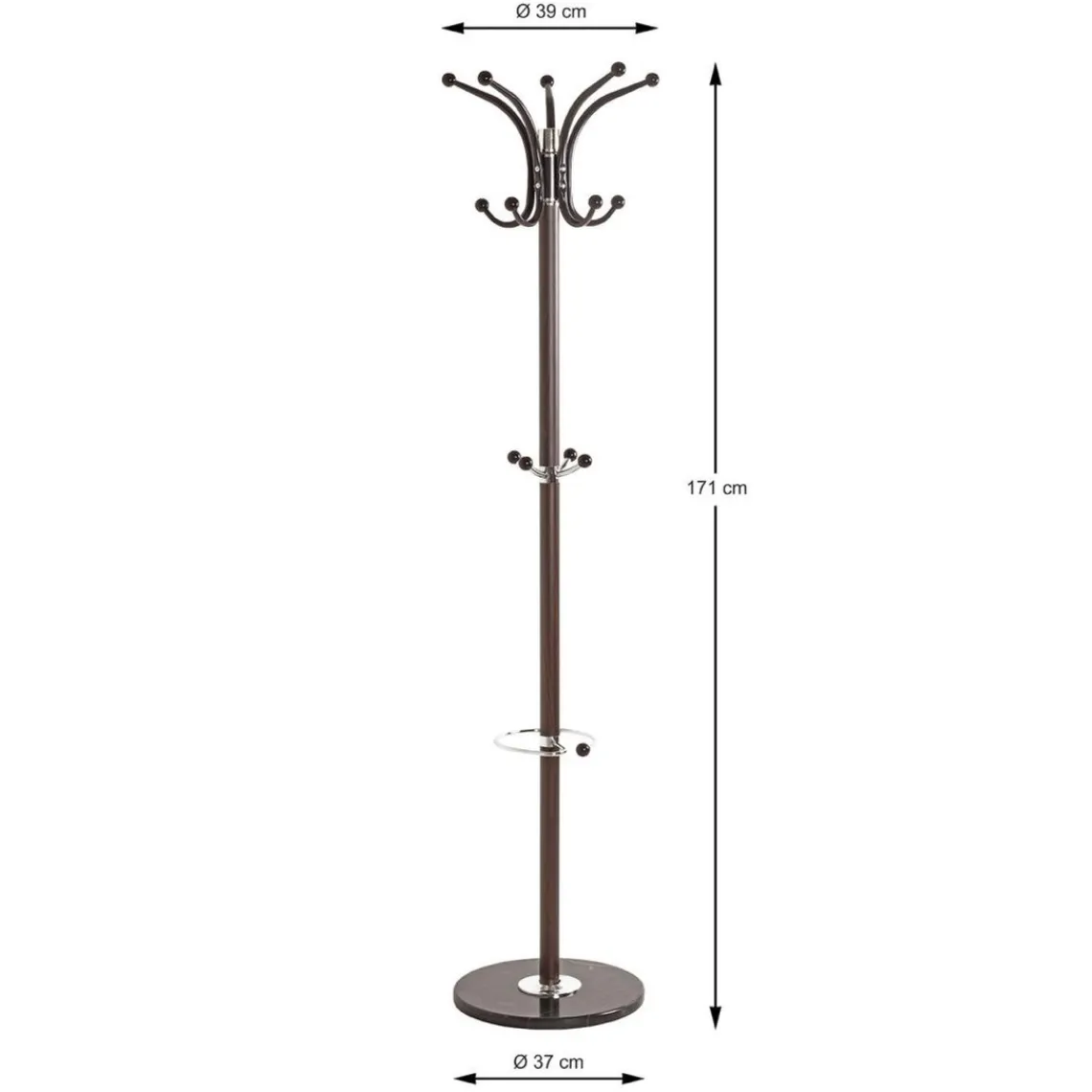 3S. x Home Porte manteau Boules marron 14 crochets et pied marbre Hot