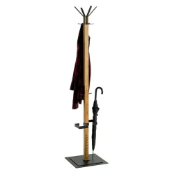 3S. x Home Porte manteau en bois avec crochets et pied métal noir