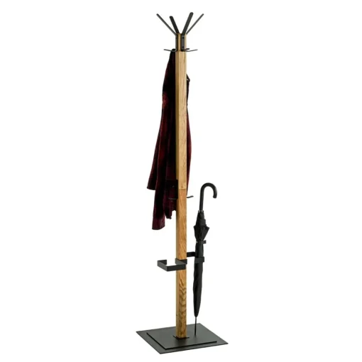 3S. x Home Porte manteau en bois avec crochets et pied métal noir