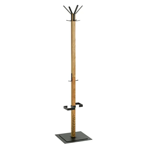 3S. x Home Porte manteau en bois avec crochets et pied métal noir