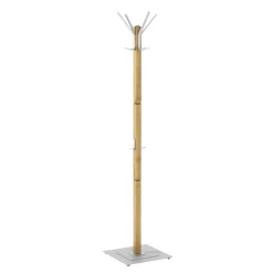 3S. x Home Porte manteau en Bois massif Chêne avec crochets et pied en Métal couleur Alu Hot