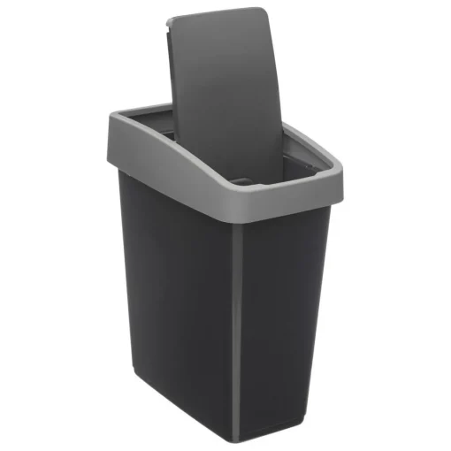 3S. x Home Poubelle 2 ouvertures plastique 45L gris New
