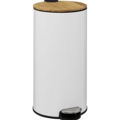 3S. x Home Poubelle couvercle bambou 30L Blanc Sale