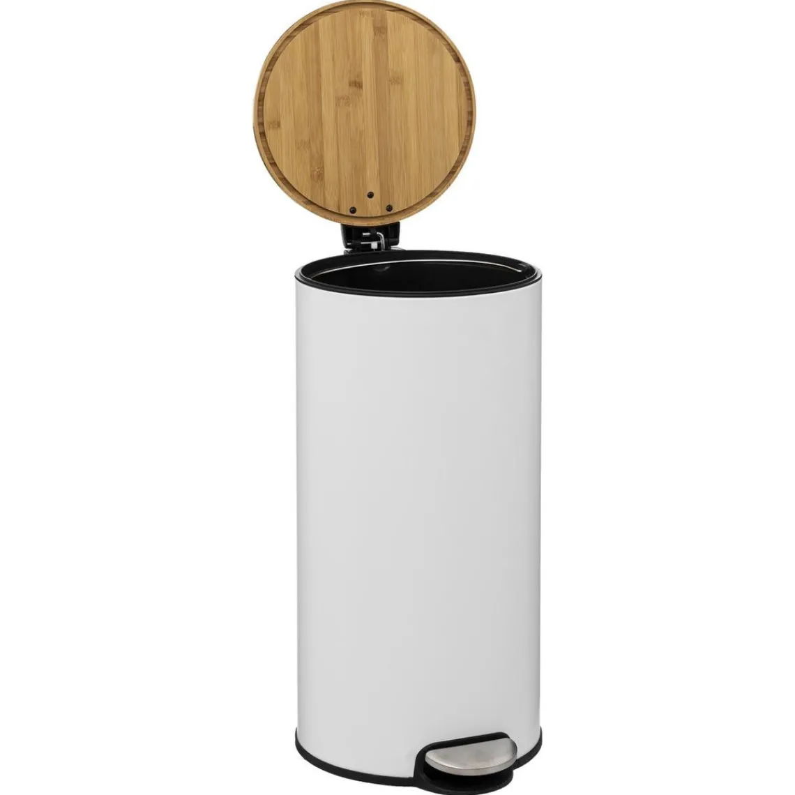 3S. x Home Poubelle couvercle bambou 30L Blanc Sale